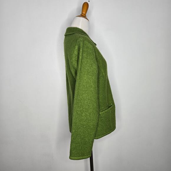 Vintage Boiled Wool Zip Up Jacket Green Holiday Lisa International Women Large - Picture 2 of 11